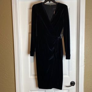 Alex Marie Black Alma Velvet V Neck Faux Wrap Style Dress